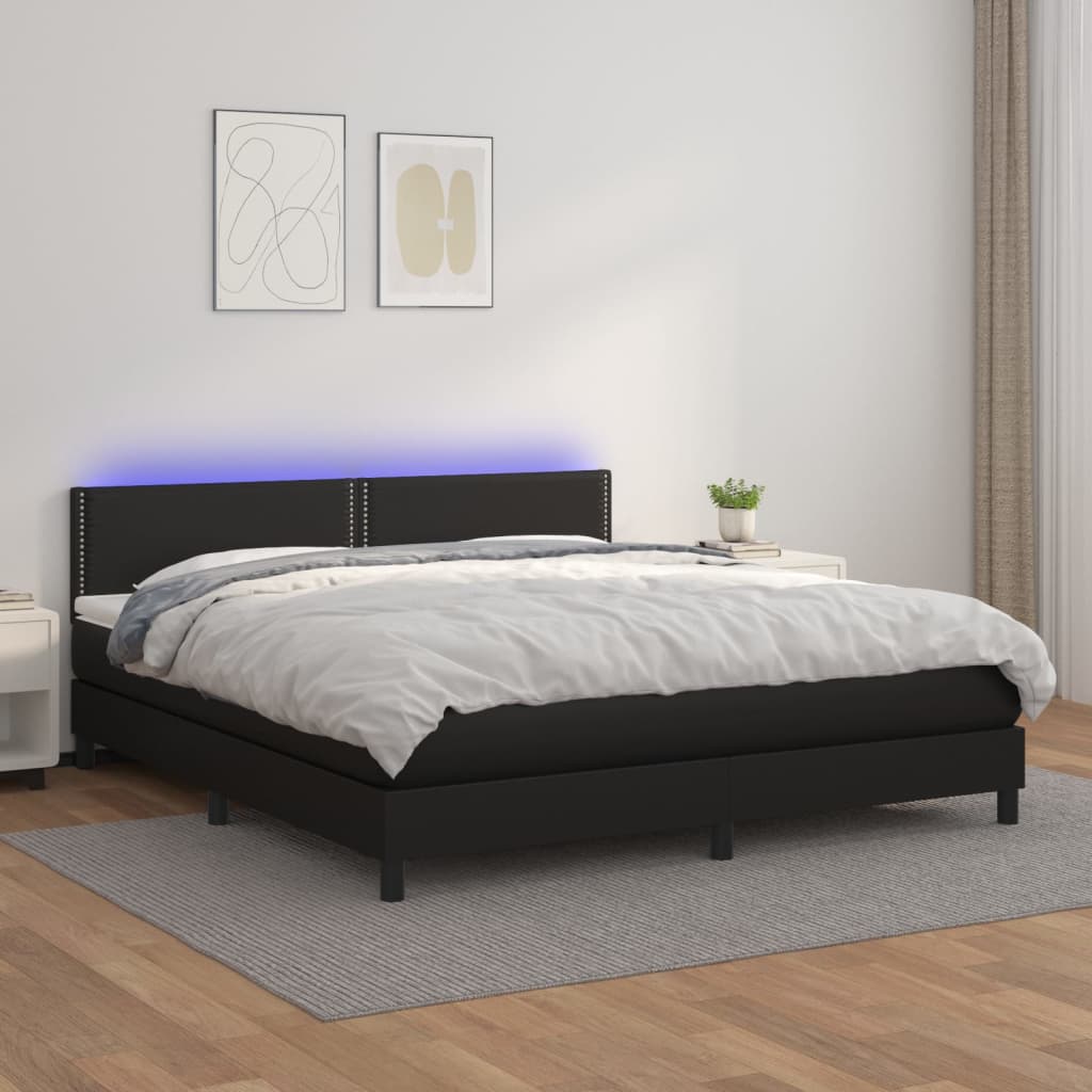 vidaXL Krevet box spring s madracem LED crni 160x200cm od umjetne kože