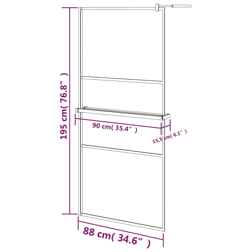 vidaXL Pregrada za tuš s policom crna 90x195 cm staklo ESG i aluminij