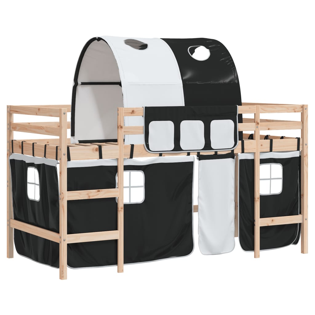 vidaXL Dječji krevet na kat s tunelom crno-bijeli 90 x 200 cm borovina