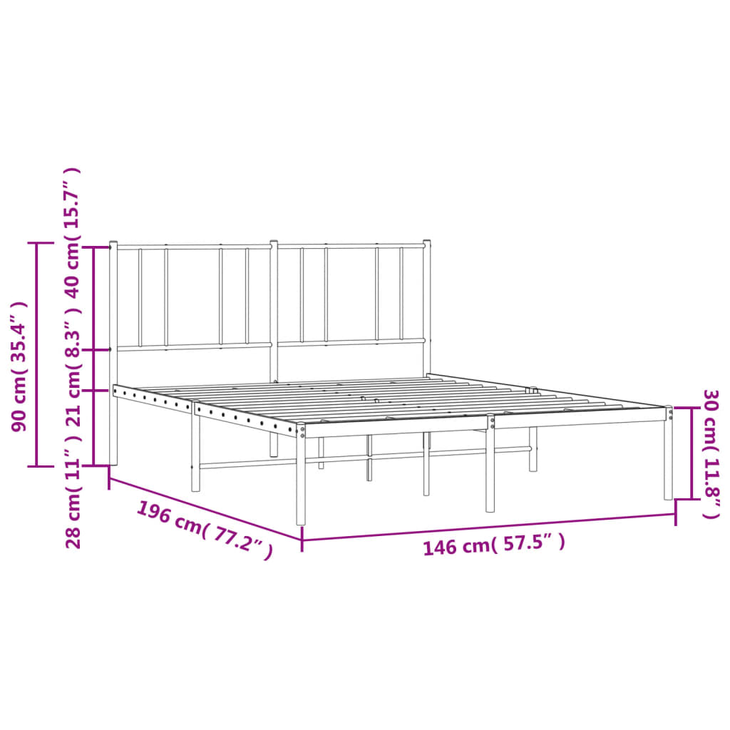 vidaXL Metalni okvir za krevet s uzglavljem crni 140x190 cm