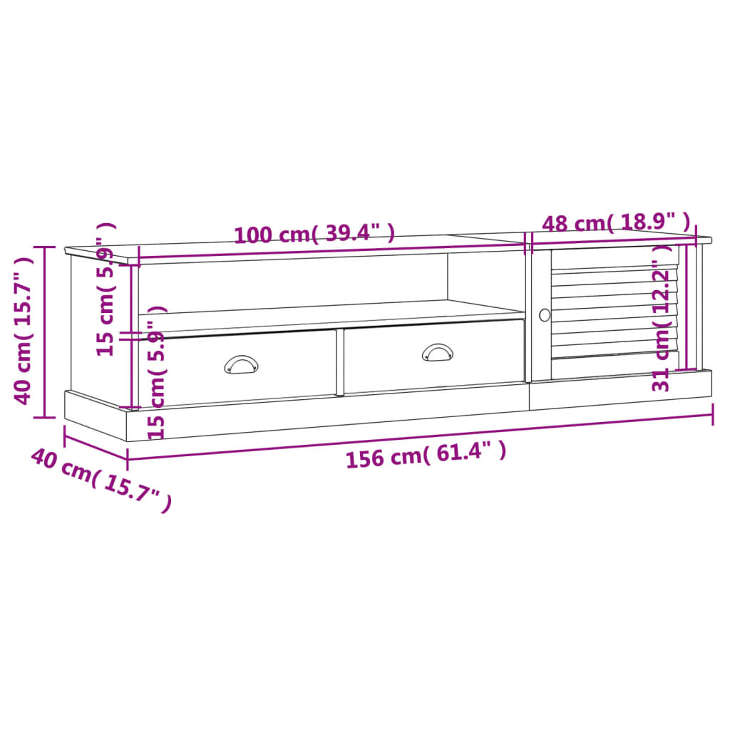 vidaXL TV ormarić VIGO 156 x 40 x 40 cm od masivne borovine