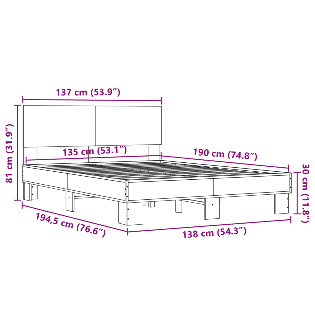 vidaXL Okvir za krevet boja hrasta 135x190cm konstruirano drvo i metal