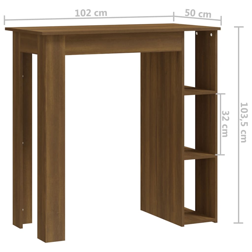 vidaXL Barski stol s policom smeđa boja hrasta 102x50x103,5 cm drveni