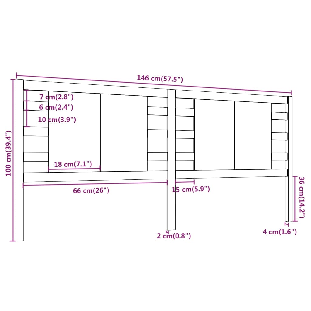 vidaXL Uzglavlje sivo 146 x 4 x 100 cm od masivne borovine