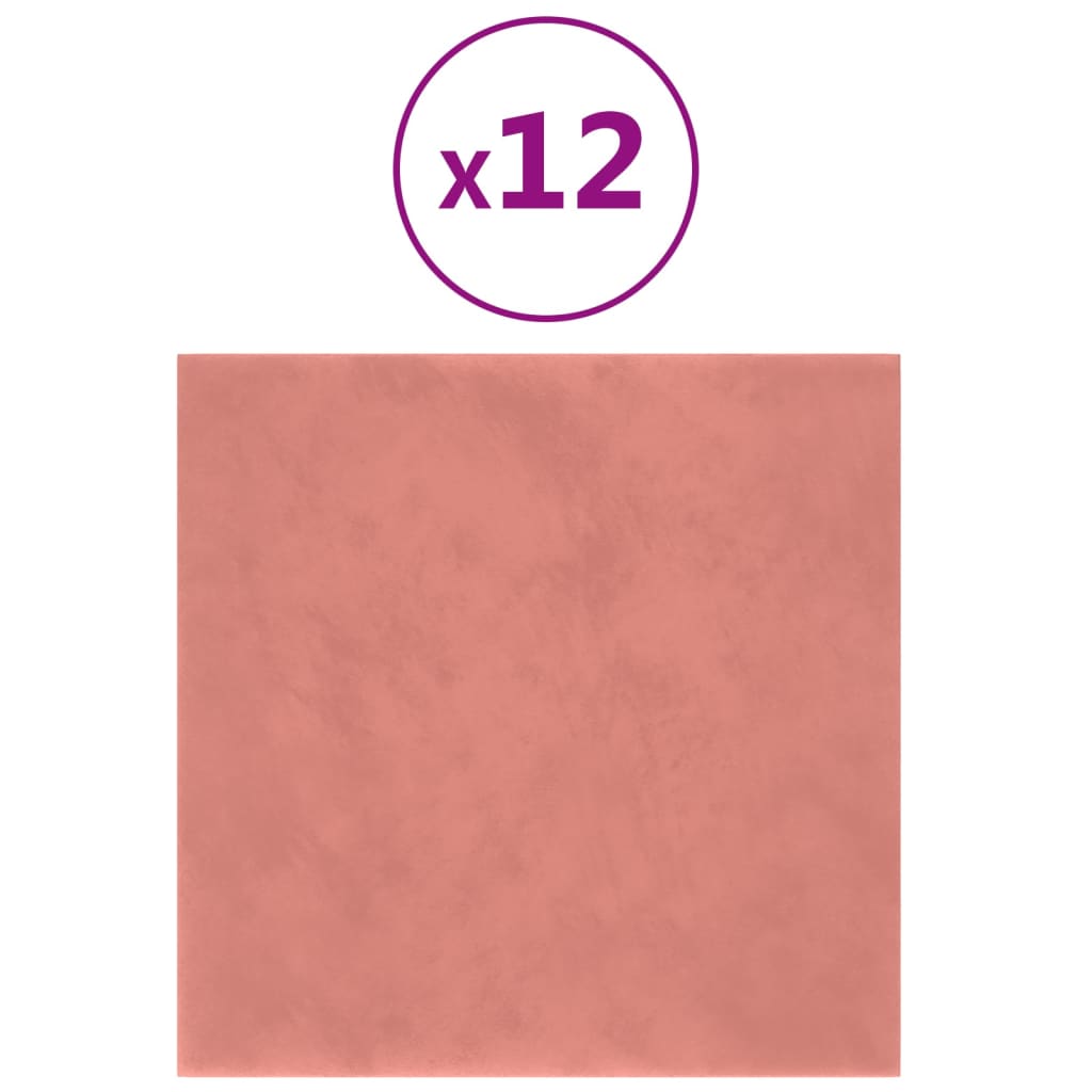 vidaXL Zidne ploče 12 kom ružičaste 30 x 30 cm baršunaste 1,08 m²