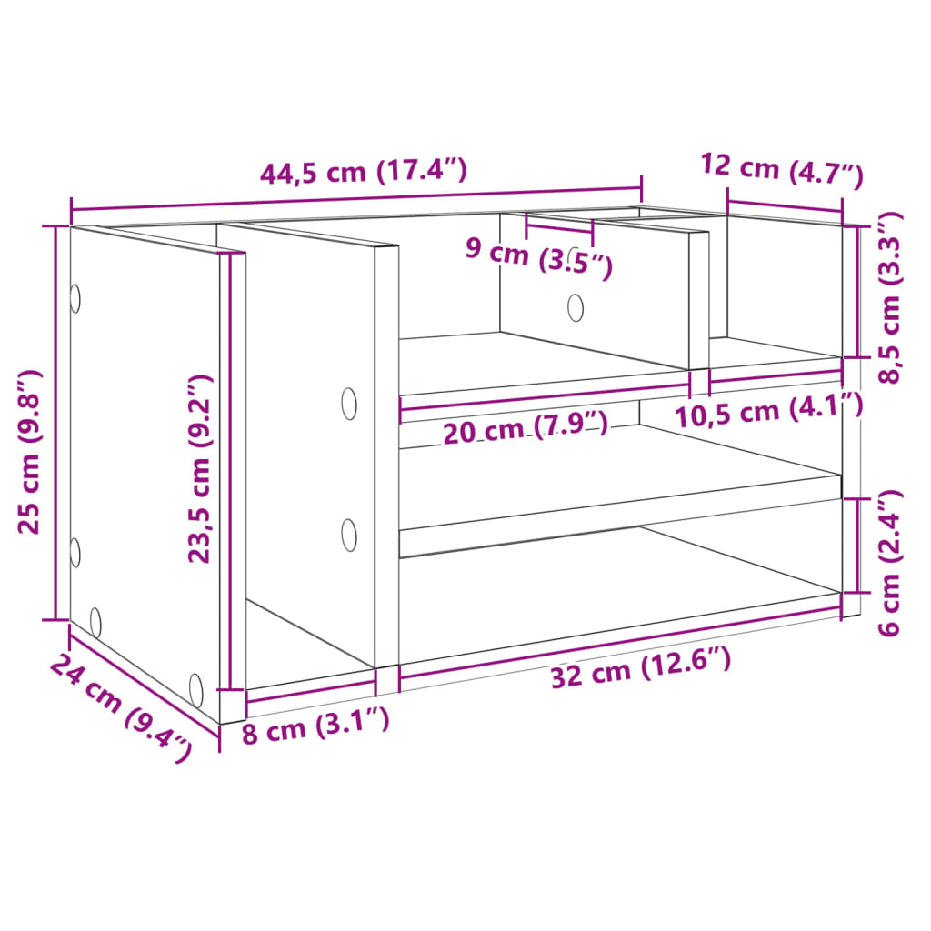 vidaXL Organizator za stol bijeli 44,5 x 24 x 25 cm konstruirano drvo