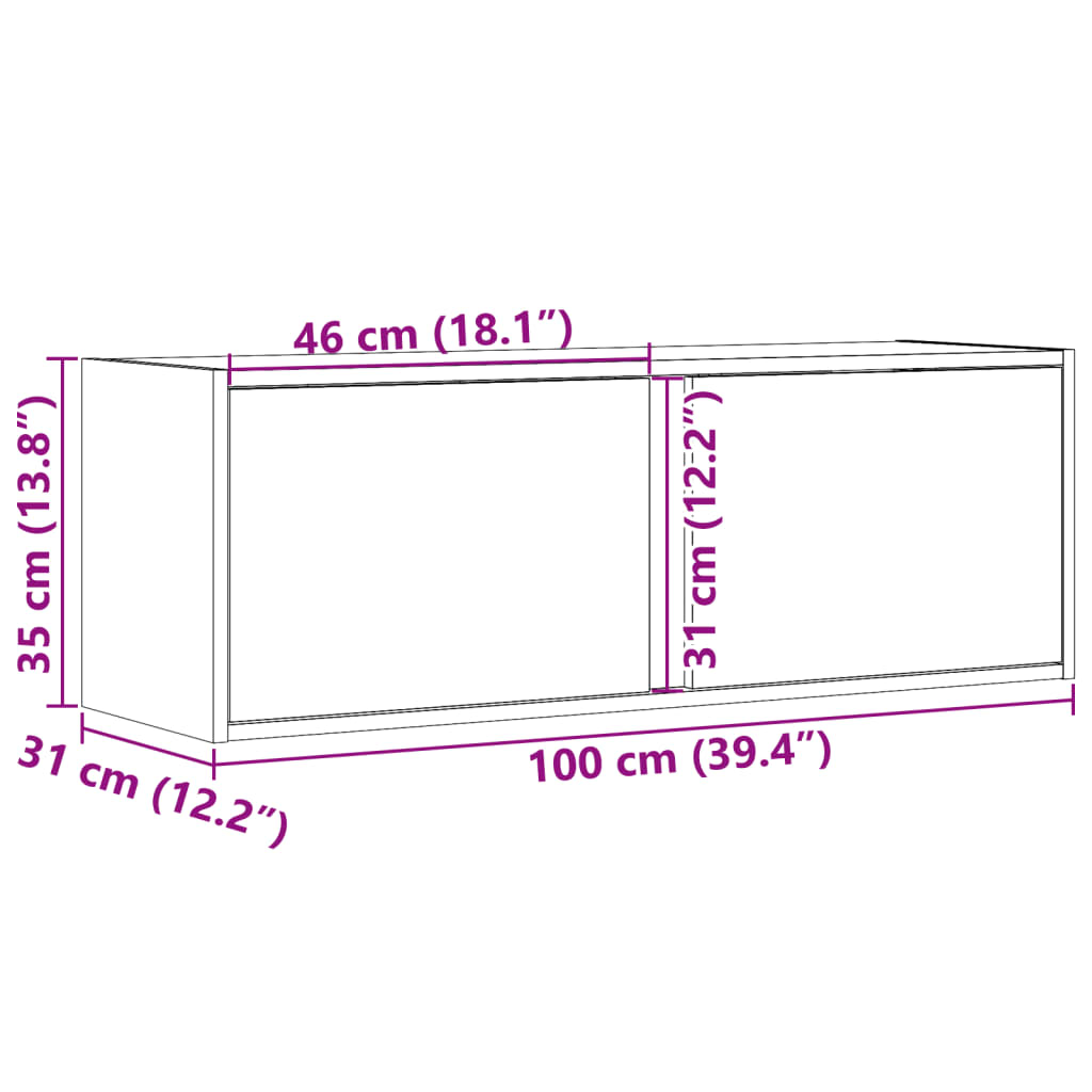 vidaXL Zidni TV ormarić s LED svjetlima siva boja hrasta 100x31x35 cm