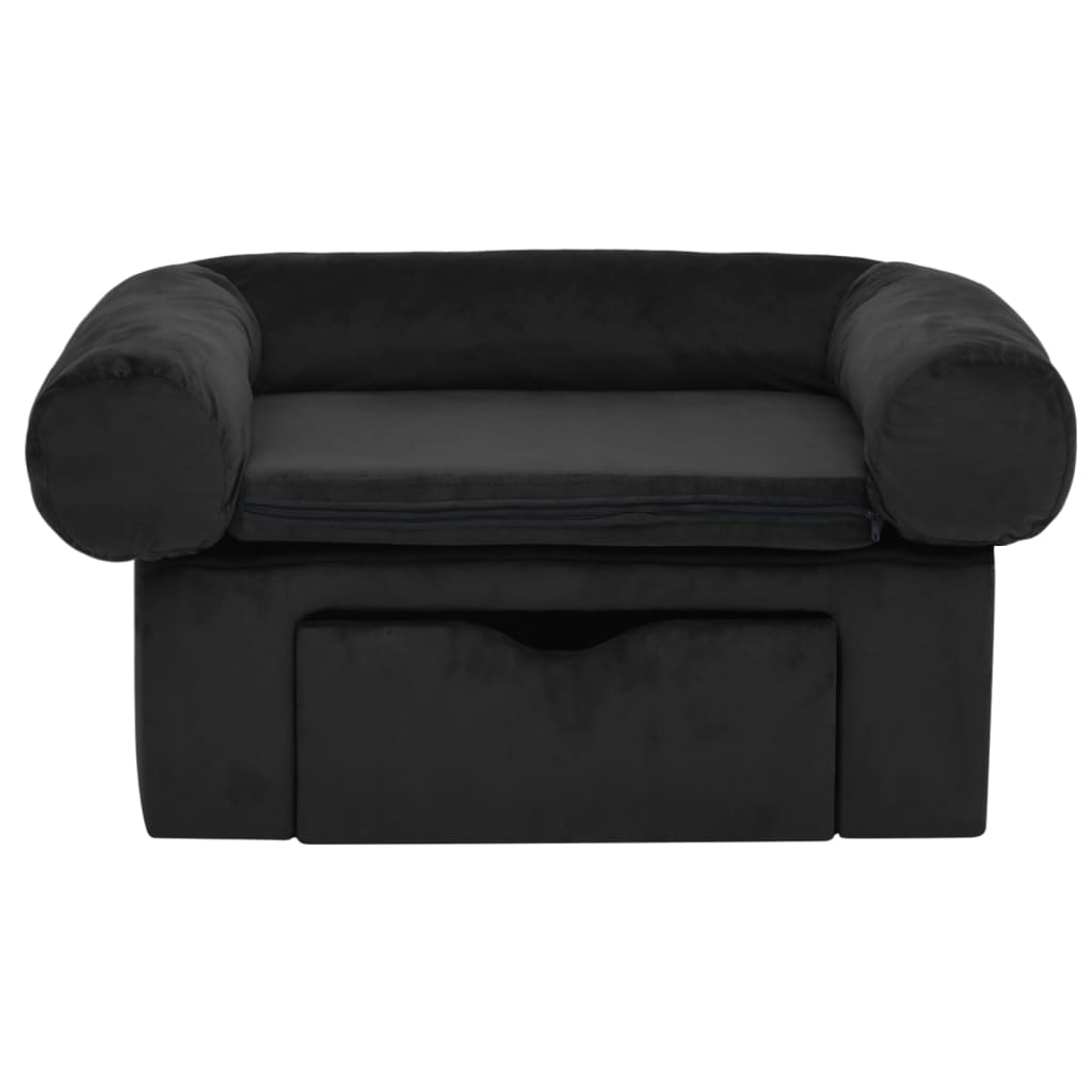 vidaXL Sofa za pse s ladicom crna 75 x 50 x 38 cm plišana