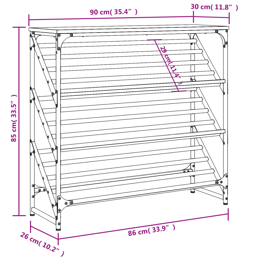 vidaXL Stalak za cipele boja hrasta 90x30x85 cm konstruirano drvo