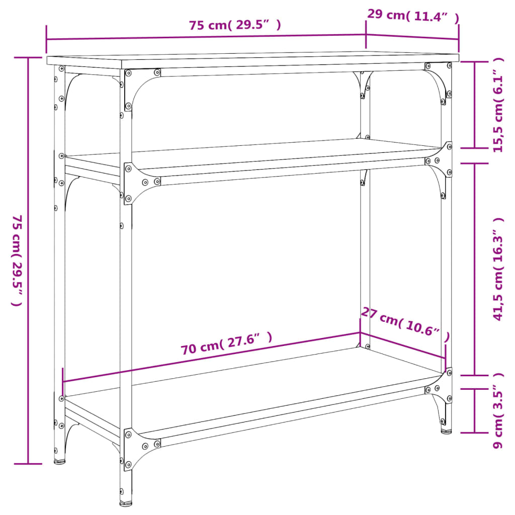 vidaXL Konzolni stol siva boja hrasta 75x29x75 cm konstruirano drvo