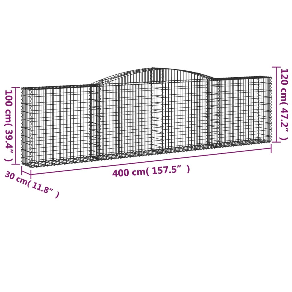 vidaXL Lučne gabionske košare 6 kom 400x30x100/120cm pocinčano željezo