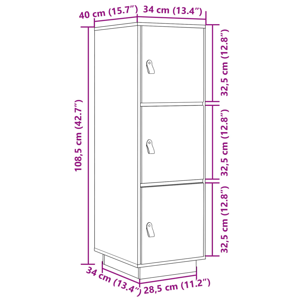 vidaXL Visoka komoda boja meda 34 x 40 x 108,5 cm od masivne borovine