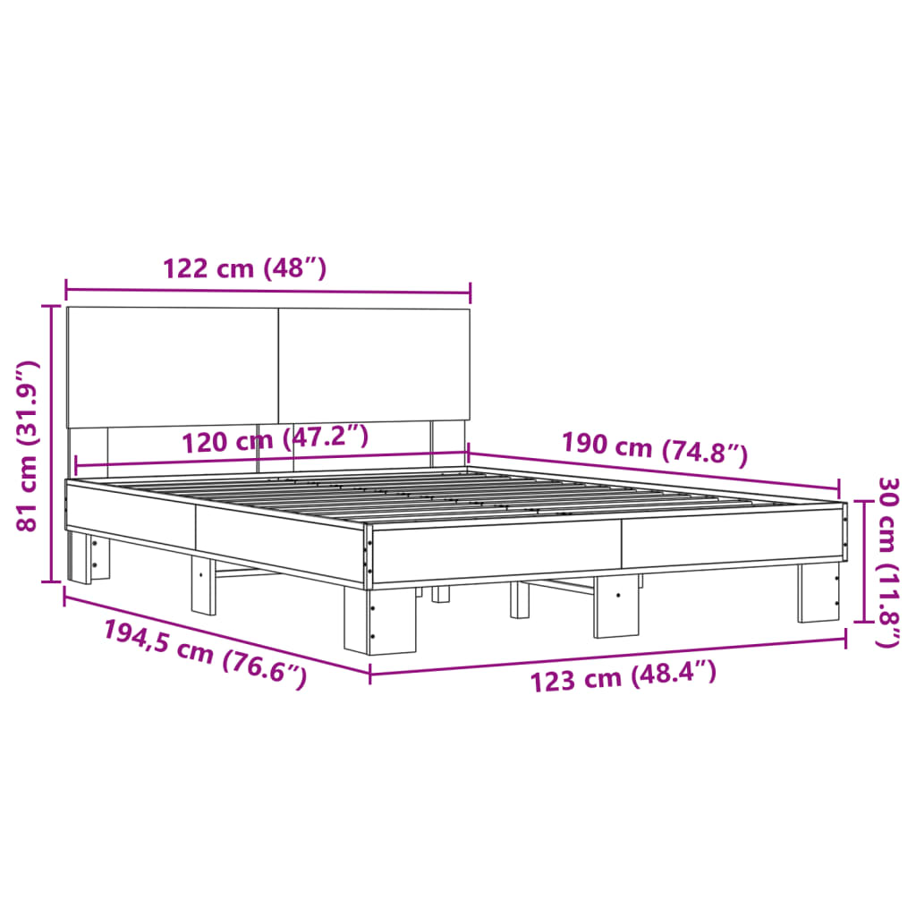 vidaXL Okvir za krevet boja hrasta 120x190cm konstruirano drvo i metal