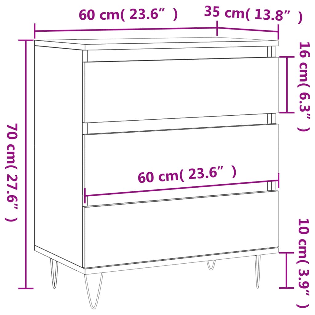 vidaXL Komoda sivog hrasta sonome 60x35x70 cm od konstruiranog drva