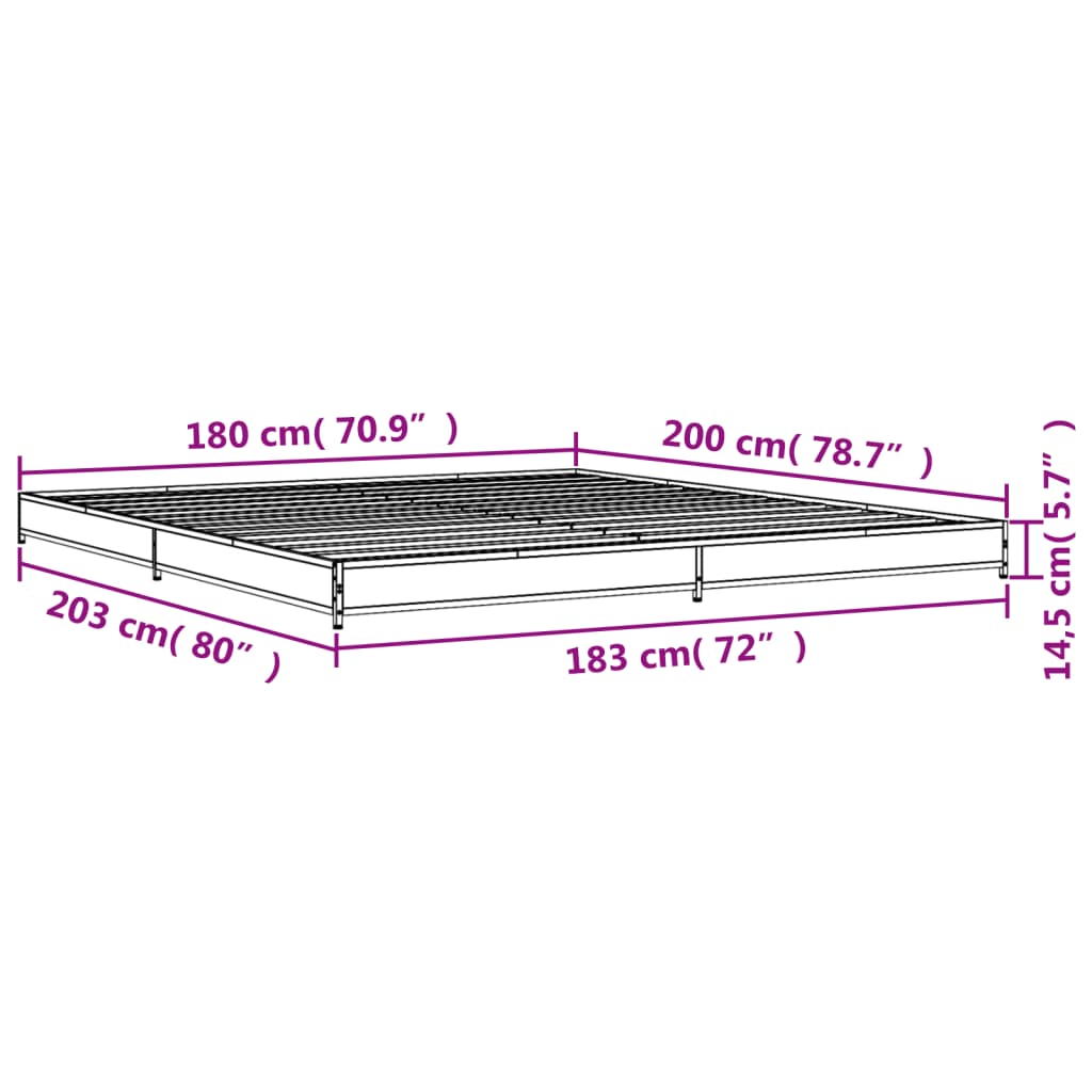 vidaXL Okvir za krevet boja hrasta 180x200cm konstruirano drvo i metal