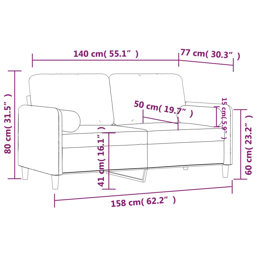 vidaXL Dvosjed s ukrasnim jastucima svjetlosivi 140 cm baršunasti