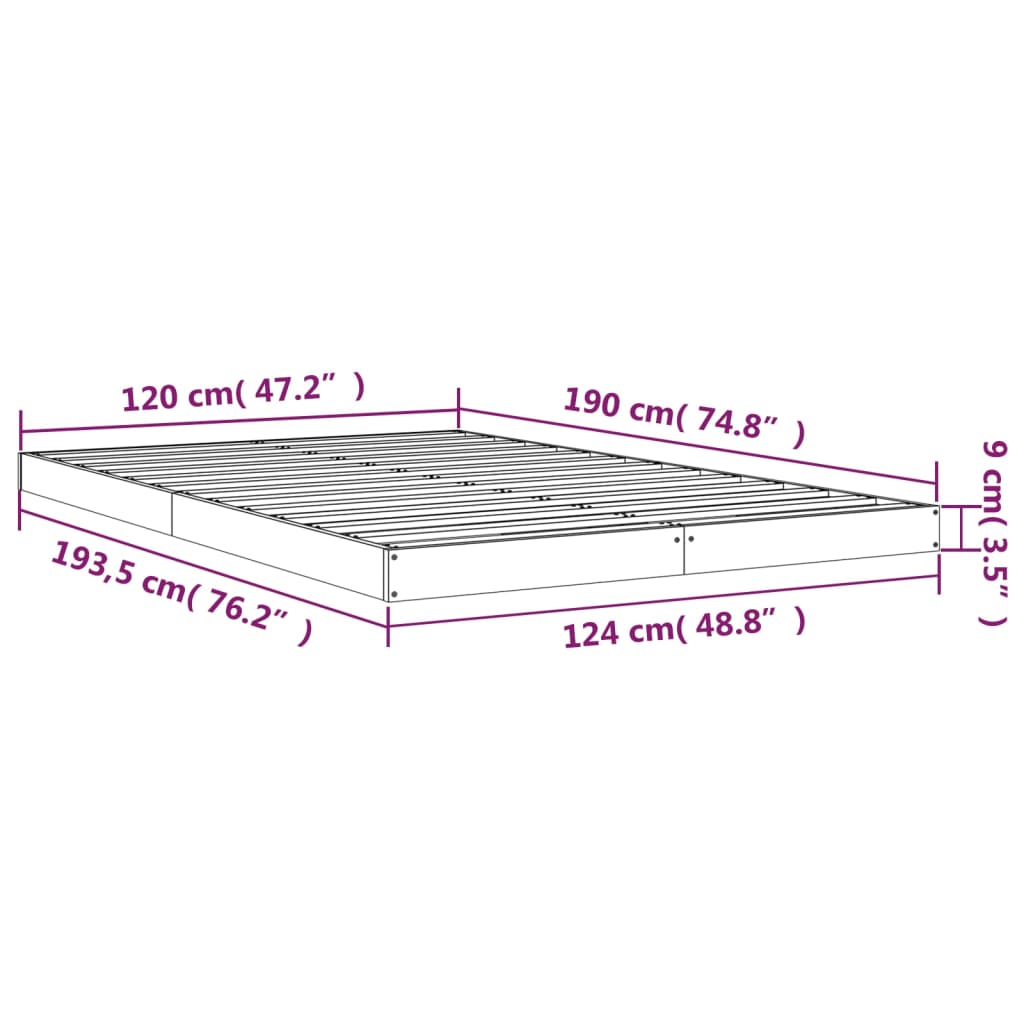 vidaXL Okvir za krevet sivi 120x190cm masivna borovina 4FT mali bračni