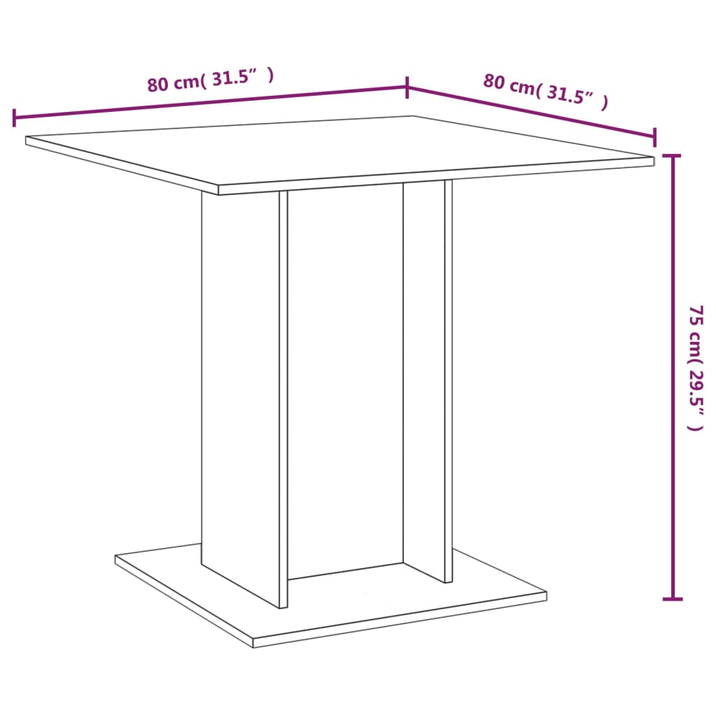 vidaXL Blagovaonski stol boja hrasta 80 x 80 x 75 cm konstruirano drvo