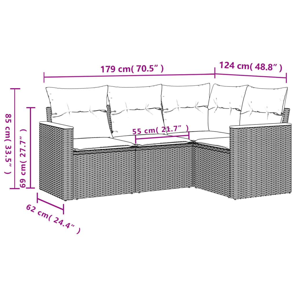 vidaXL 4-dijelni set vrtnih sofa s jastucima bež od poliratana