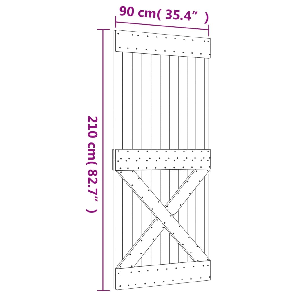 vidaXL Klizna vrata s priborom za montažu 90 x 210 cm masivna borovina