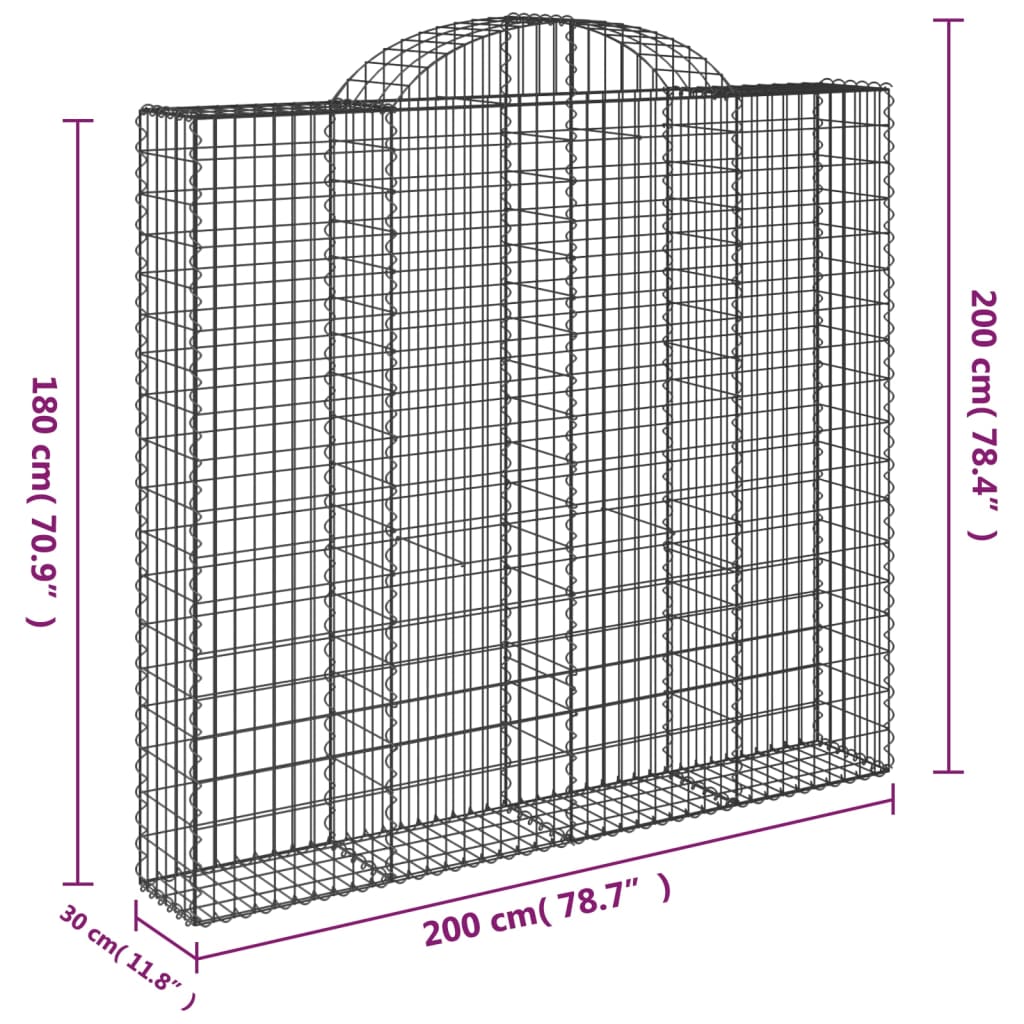 vidaXL Lučne gabionske košare 4 kom 200x30x180/200cm pocinčano željezo