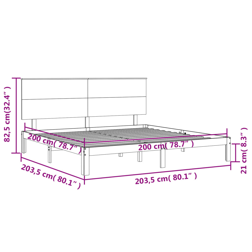 vidaXL Okvir kreveta s uzglavljem boja meda 200x200cm od masivnog drva