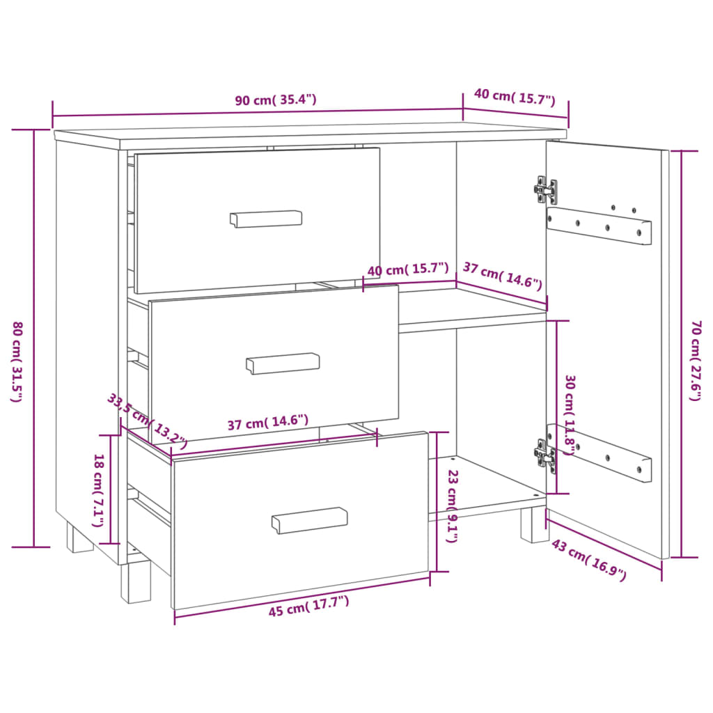 vidaXL Komoda HAMAR svjetlosiva 90 x 40 x 80 cm od masivne borovine