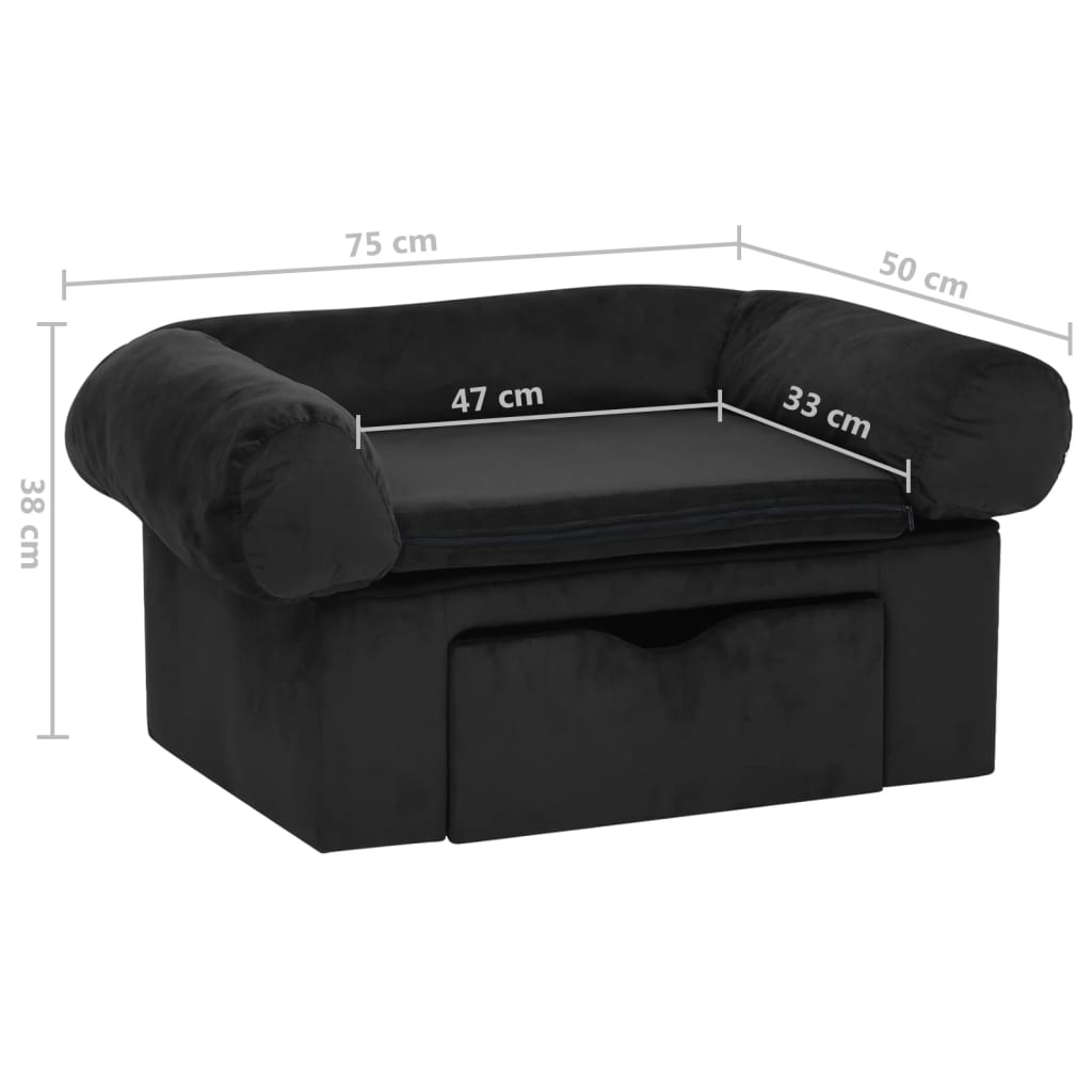 vidaXL Sofa za pse s ladicom crna 75 x 50 x 38 cm plišana