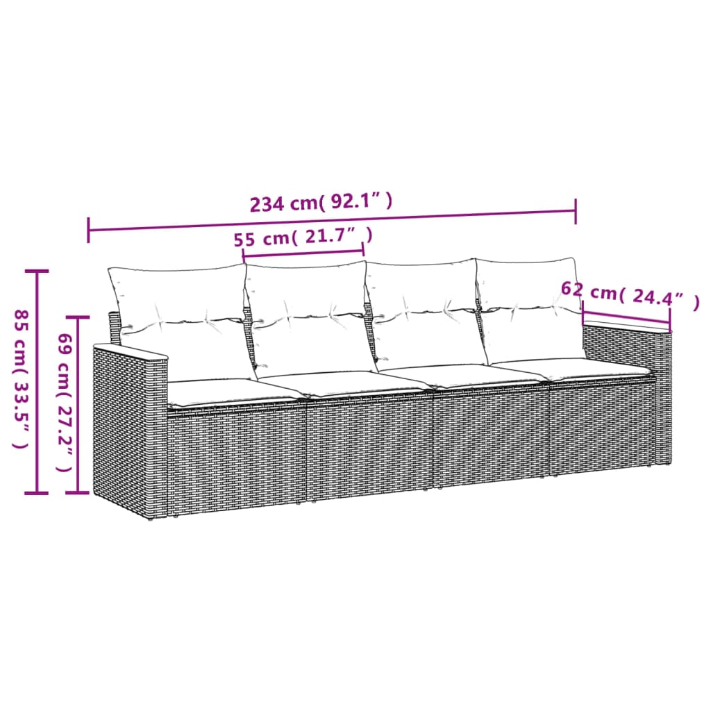 vidaXL 4-dijelni set vrtnih sofa s jastucima bež od poliratana