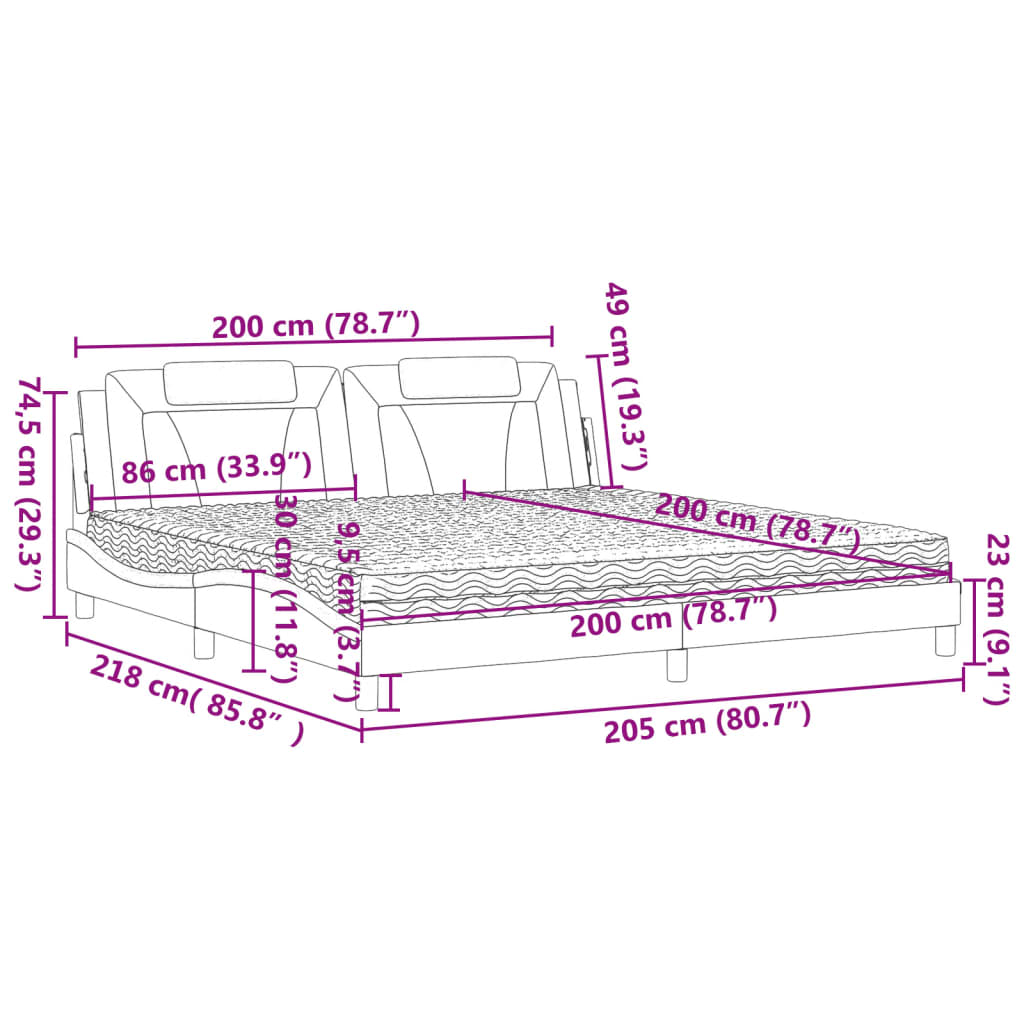 vidaXL Krevet s madracem bijeli-crni 200 x 200 cm od umjetne kože