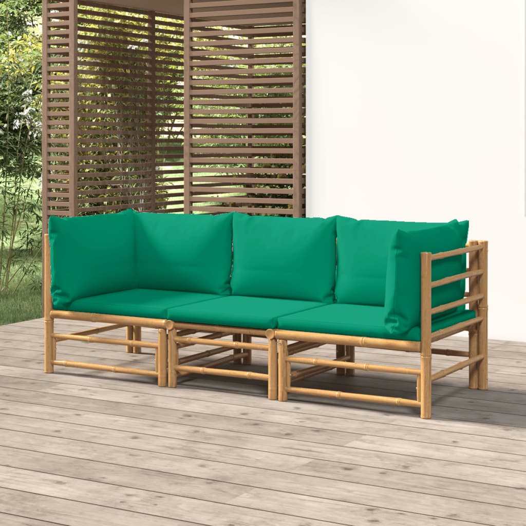 vidaXL 3-dijelna vrtna garnitura od bambusa sa zelenim jastucima