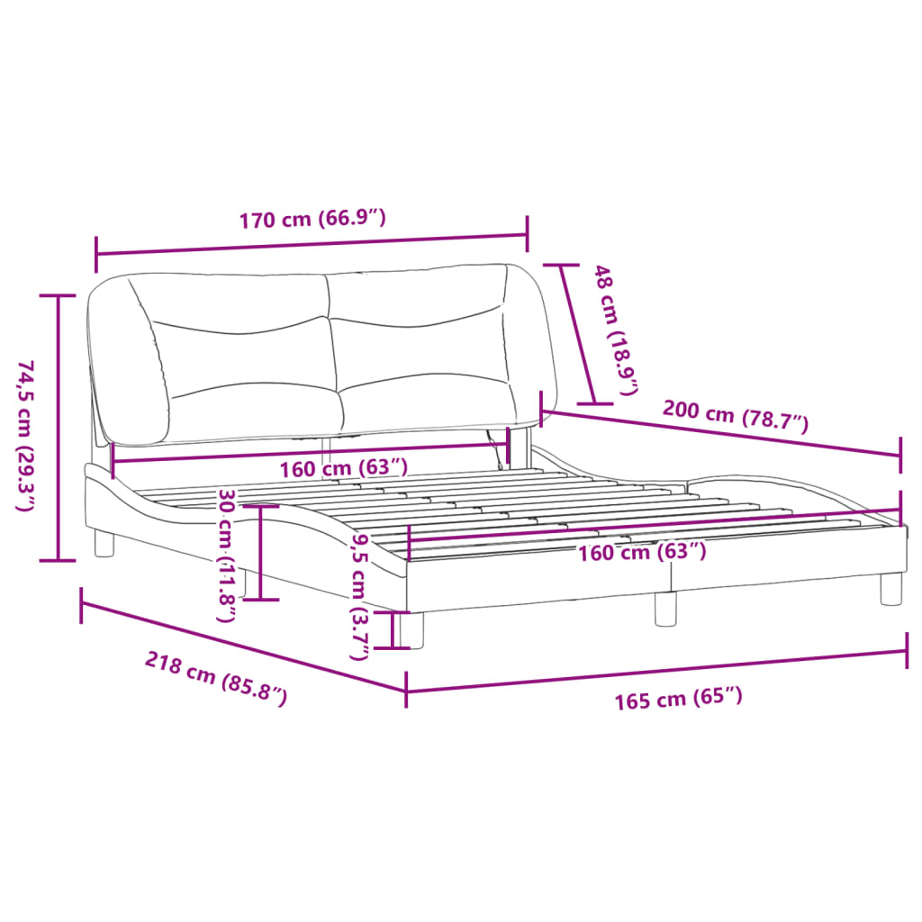 vidaXL Okvir kreveta LED crno-bijeli 160 x 200 cm od umjetne kože