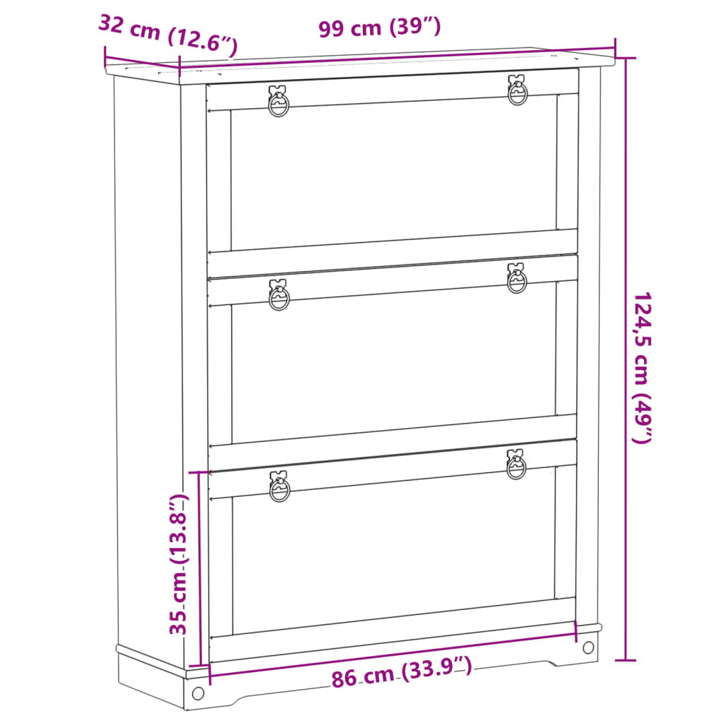 vidaXL Ormarić za cipele Corona 99 x 32 x 124,5 cm od masivne borovine