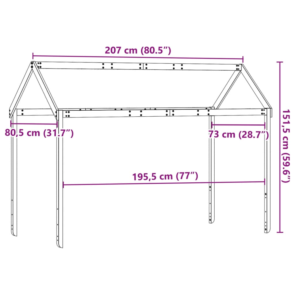 vidaXL Krov za dječji krevet voštano smeđi 207x80,5x151,5 cm borovina