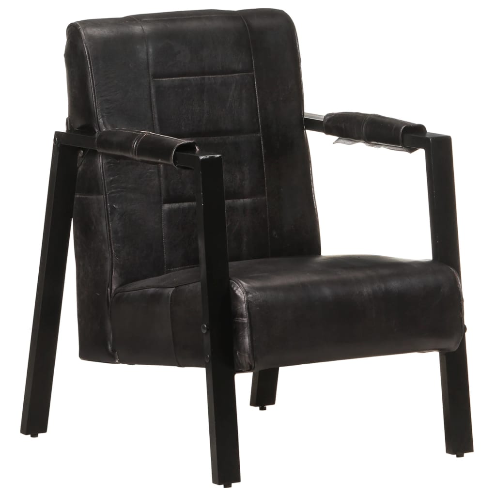 vidaXL Fotelja od prave kozje kože 60 x 80 x 87 cm crna