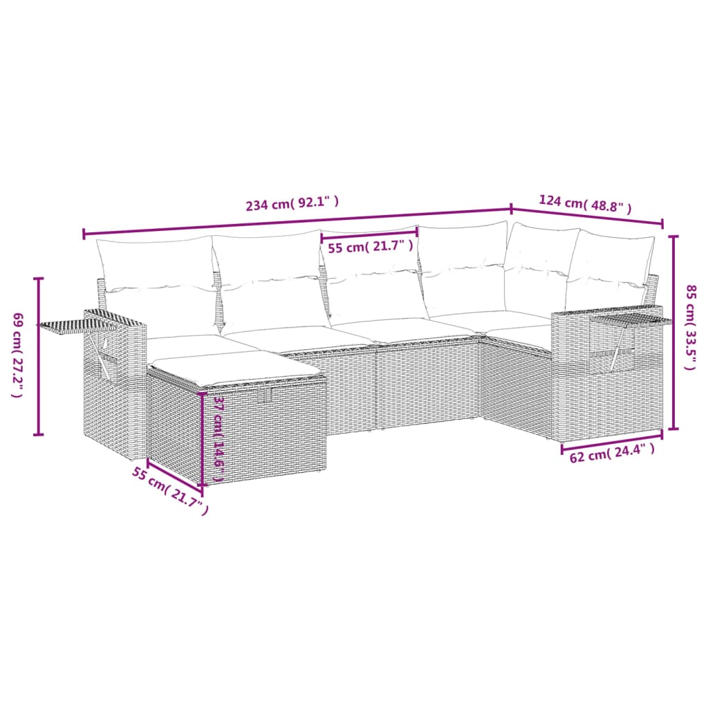 vidaXL 6-dijelni set vrtnih sofa s jastucima bež od poliratana