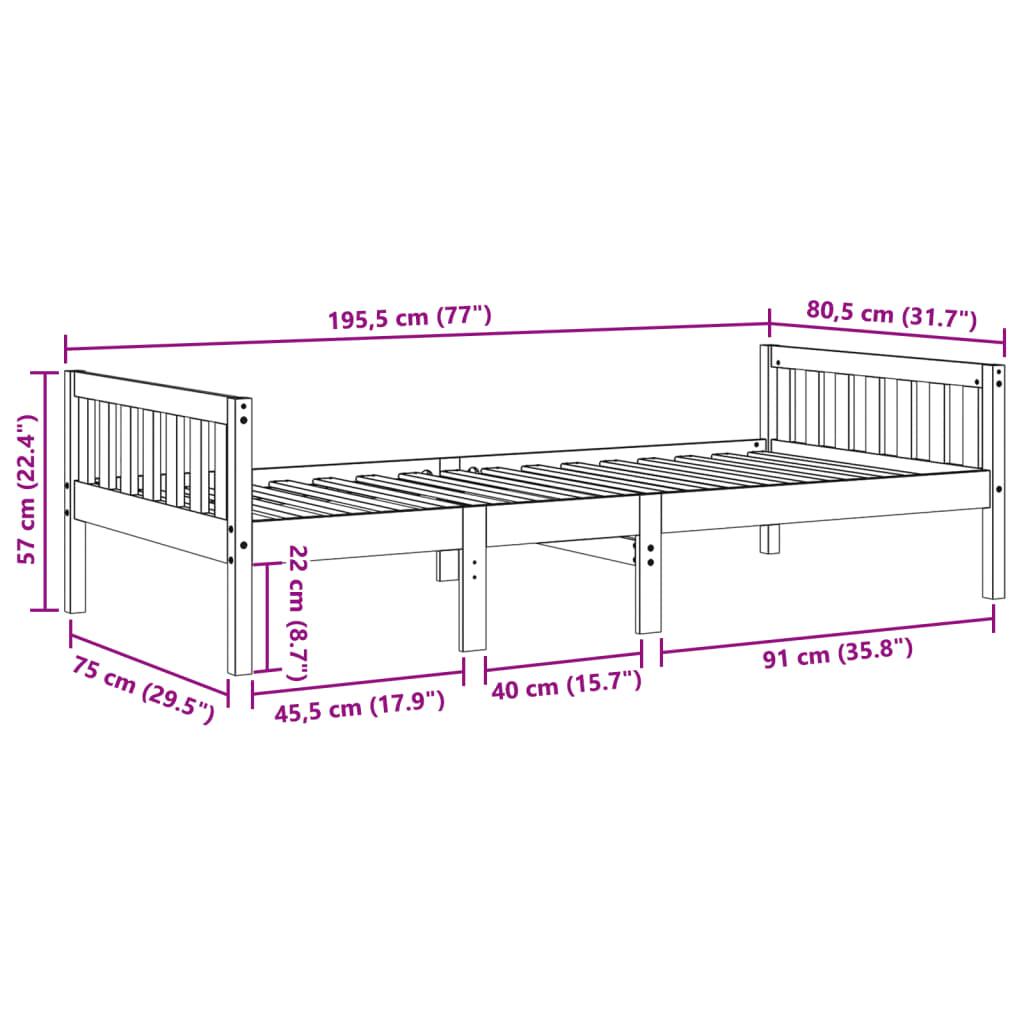 vidaXL Dječji krevet bez madraca bijeli 75 x 190 cm masivna borovina