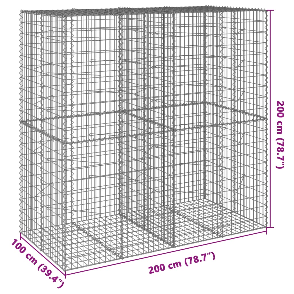 vidaXL Gabionska košara s poklopcem 200x100x200 cm pocinčano željezo