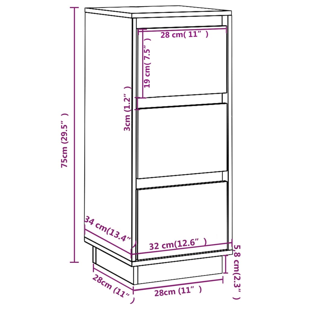 vidaXL Komoda 32 x 34 x 75 cm od masivne borovine