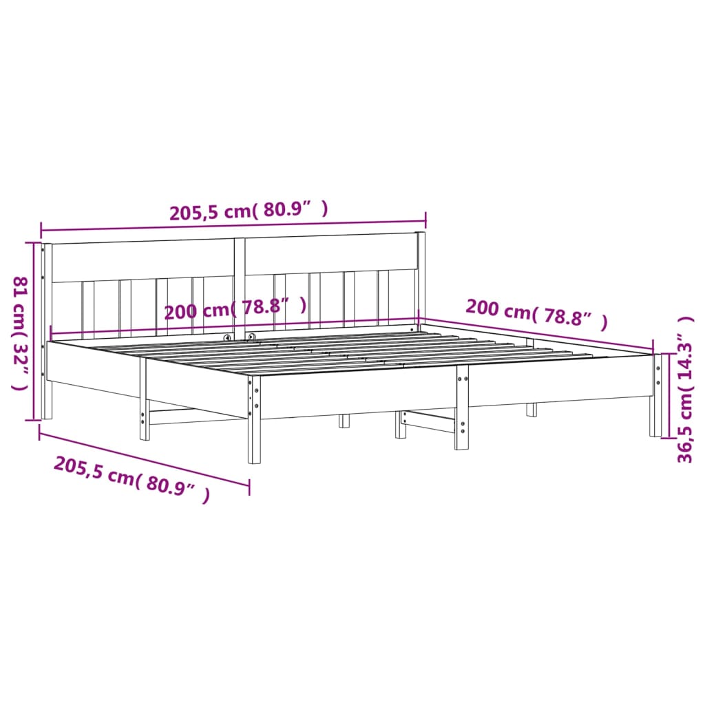 vidaXL Okvir kreveta bez madraca bijeli 200x200 cm od masivne borovine