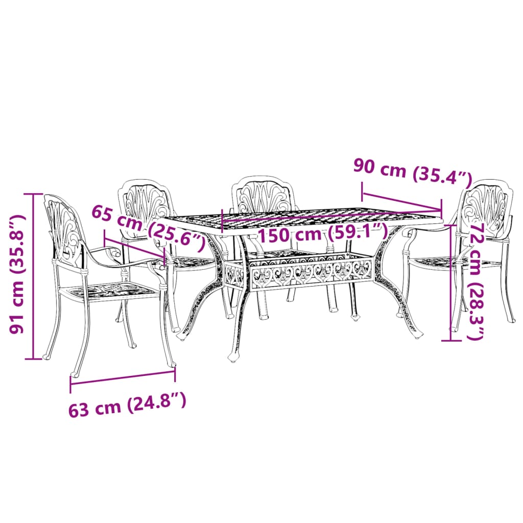 vidaXL 5-dijelni vrtni blagovaonski set bijeli lijevani aluminij