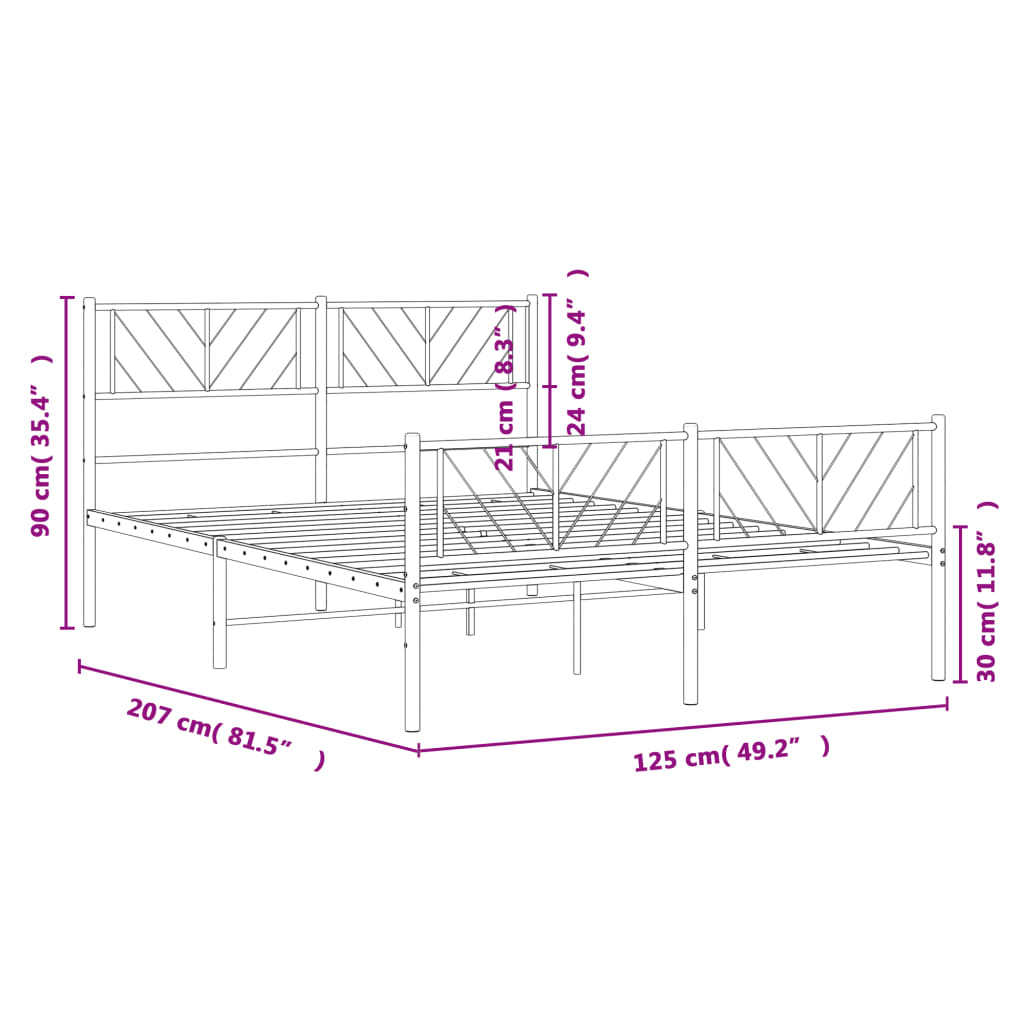 vidaXL Metalni okvir kreveta uzglavlje i podnožje bijeli 120x200 cm