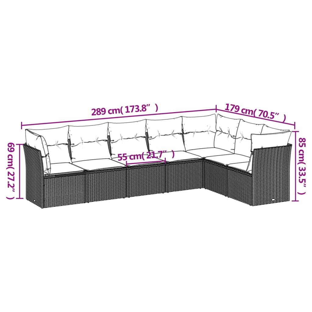 vidaXL 7-dijelni set vrtnih sofa od poliratana s jastucima crni