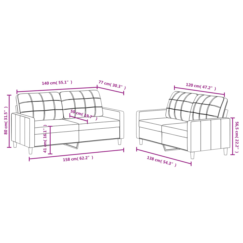 vidaXL 2-dijelni set sofa s jastucima svjetlosivi od tkanine