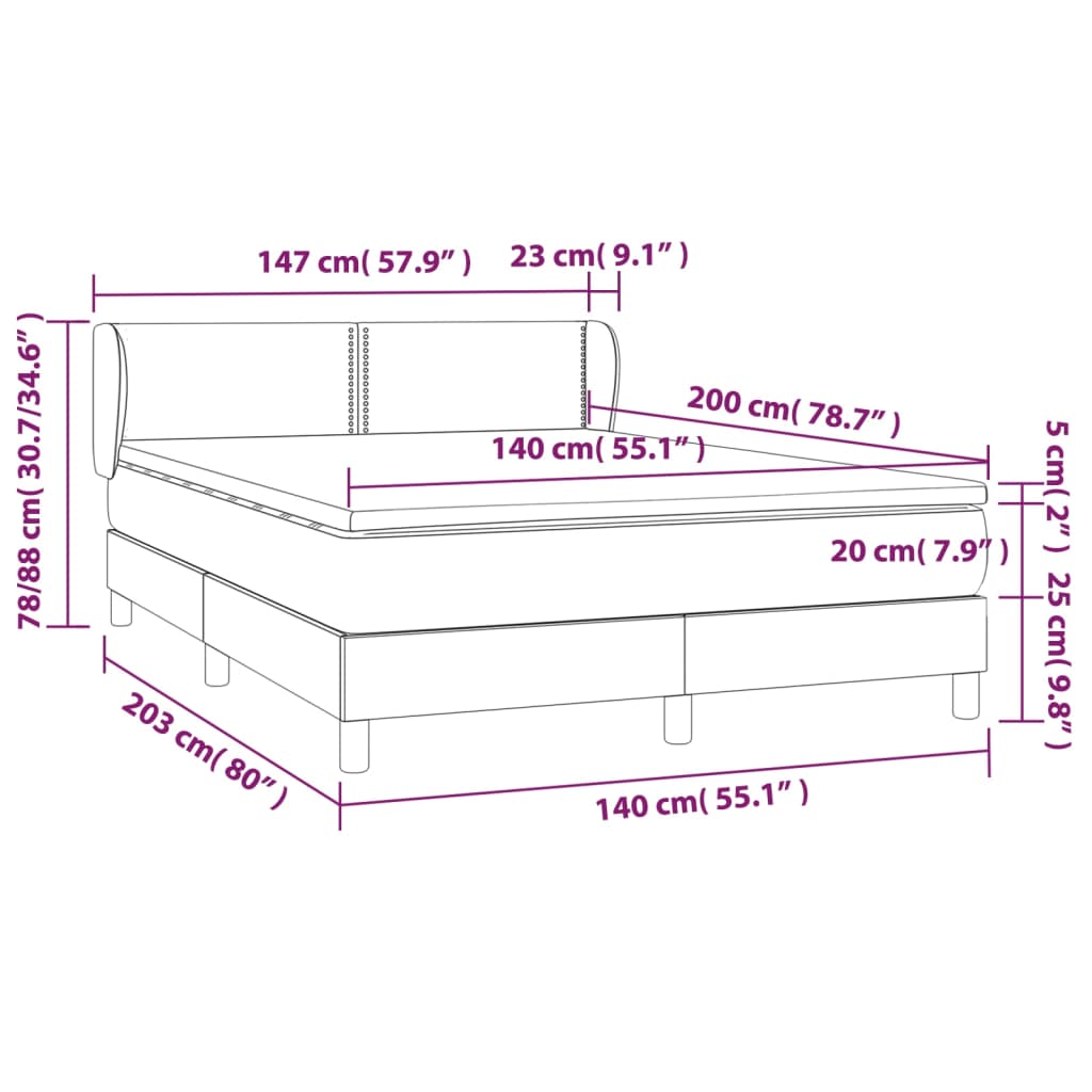 vidaXL Krevet s oprugama i madracem tamnosivi 140x200 cm baršunasti