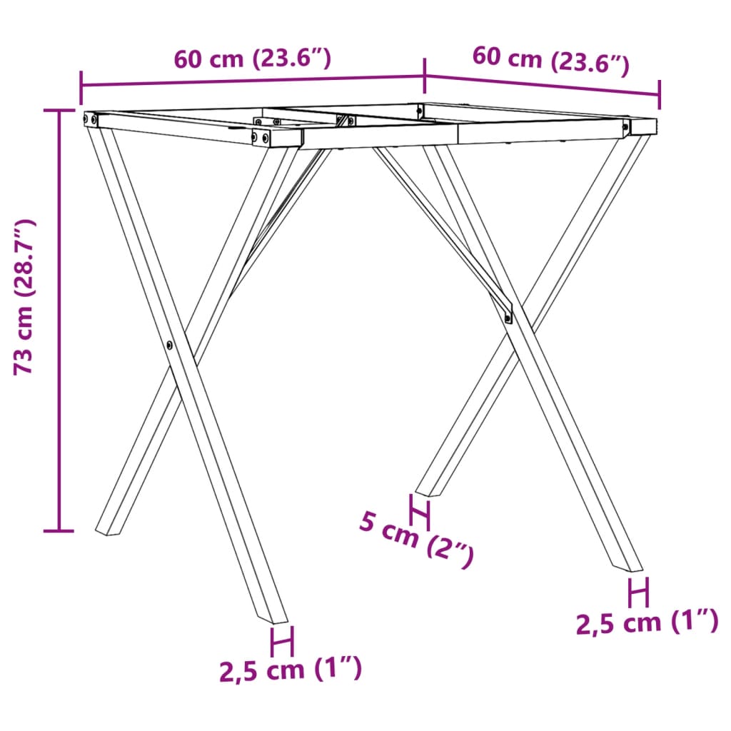 vidaXL Noge za blagovaonski stol X-oblika 60x60x73 cm lijevano željezo