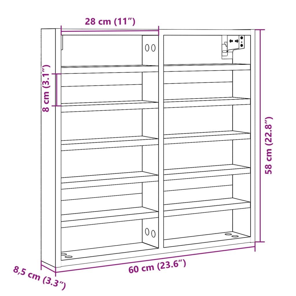 vidaXL Vitrina boja sivog hrasta sonome 60x8,5x58 cm drvena