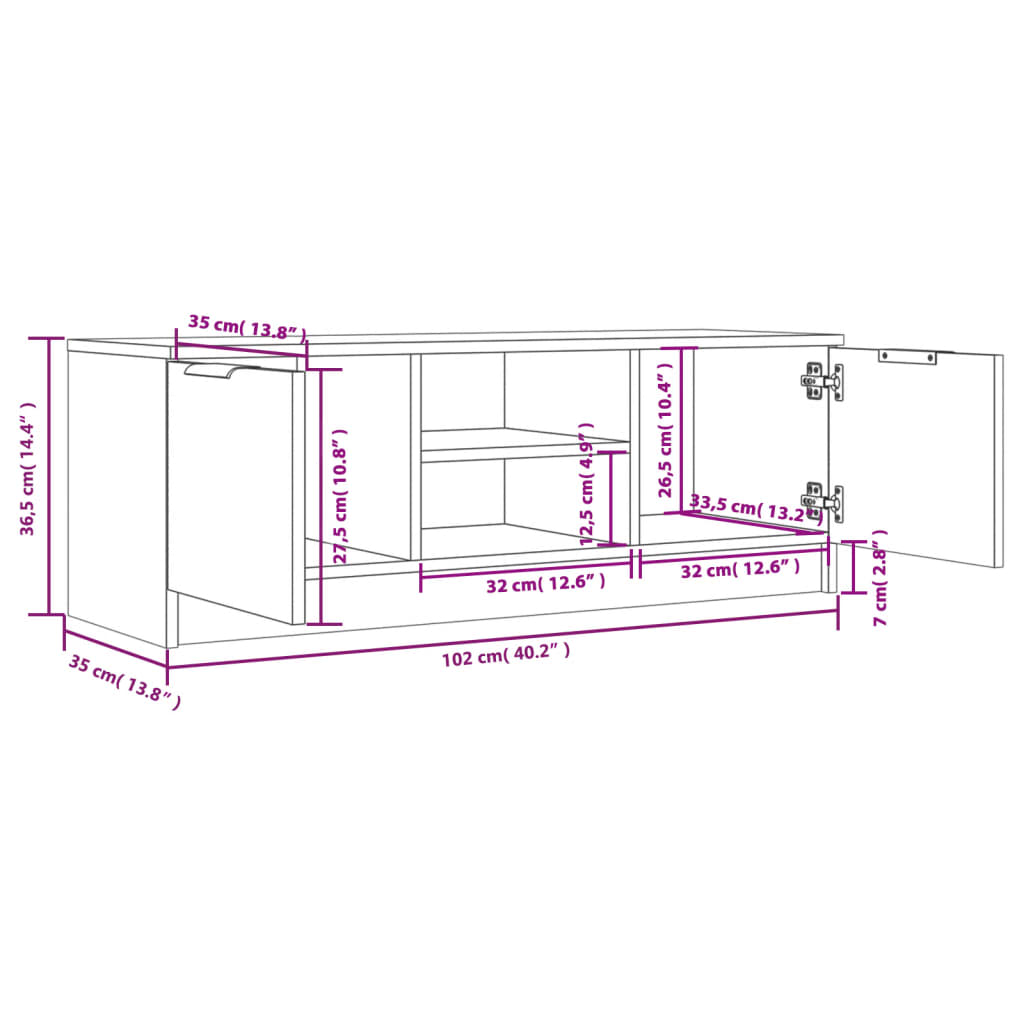 vidaXL TV ormarić crni 102 x 35 x 36,5 cm od konstruiranog drva