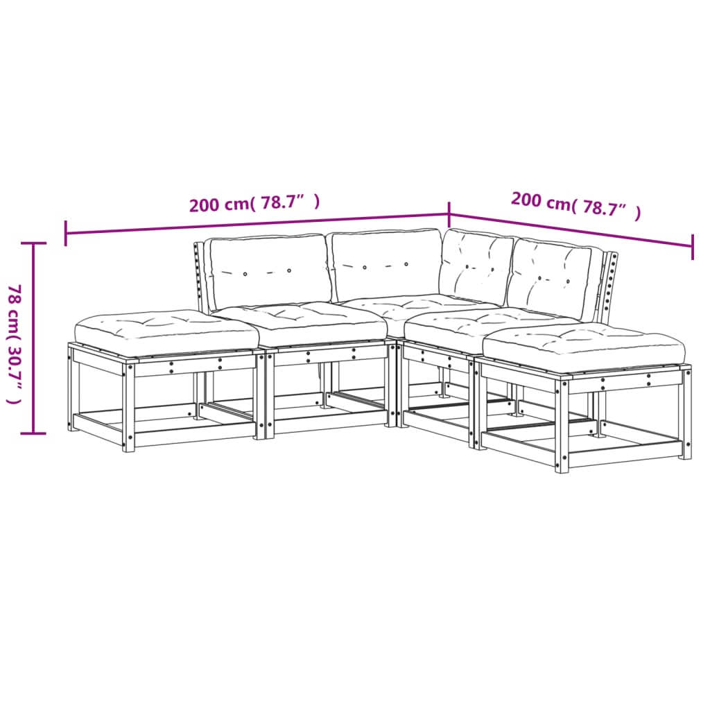 vidaXL 5-dijelni set vrtnih sofa s jastucima voštano smeđi od borovine