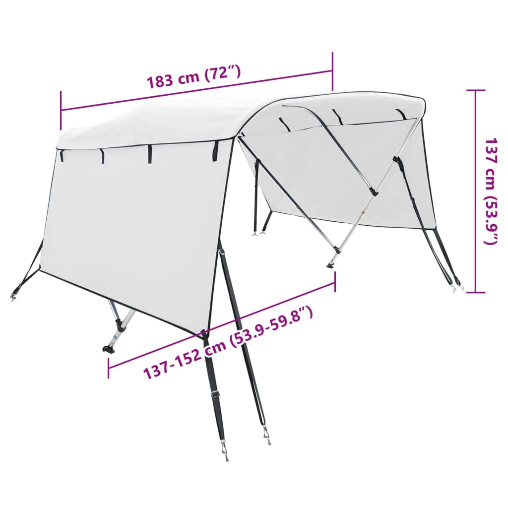 vidaXL Tenda bimini s 3 luka i bočnim stijenkama 183x(137-152)x137 cm